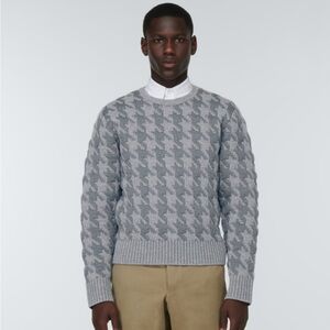 Thom Browne Quilted pixelated houndstooth Gray Crewneck Sweater